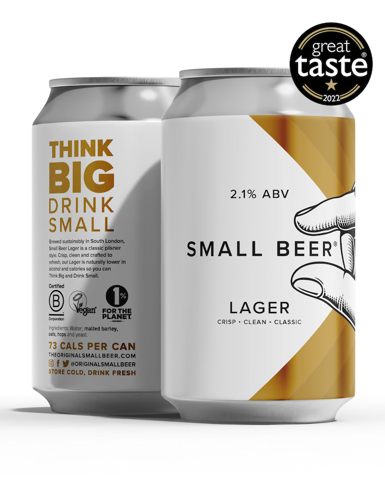 Three cans of Small Beer IPA, which is gluten free