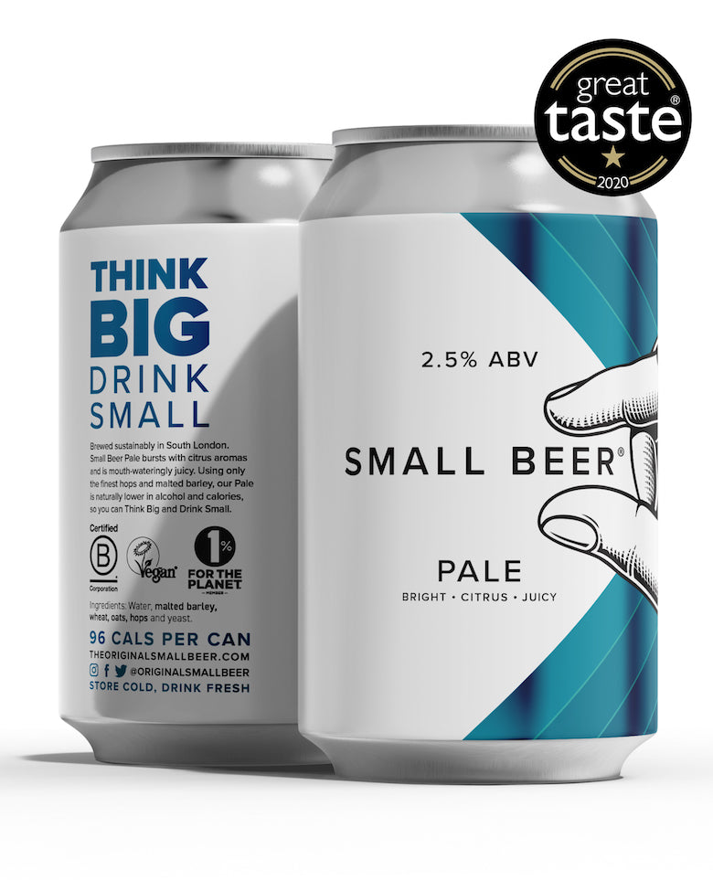 Three cans of Small Beer IPA, which is gluten free